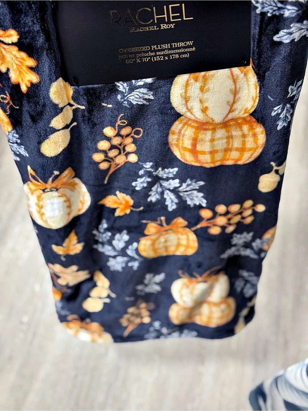 Rachel Ashwell Harvest Pumpkin Plush Throw Blue & Orange